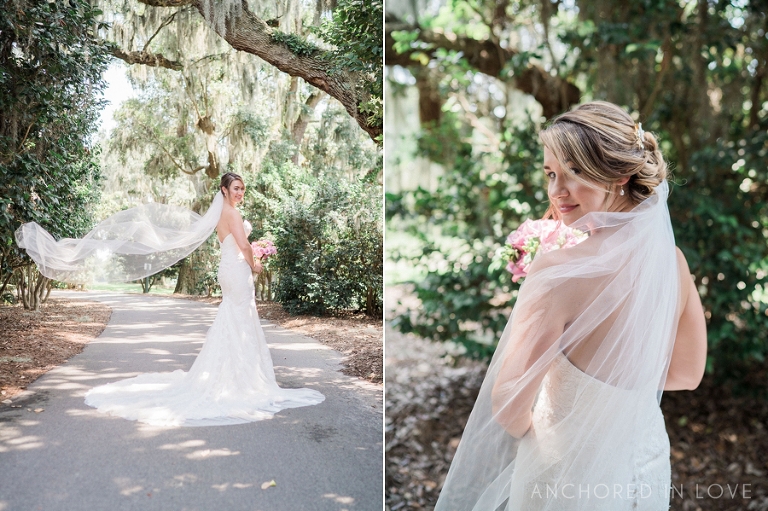 Airlie Gardens Wedding Photographer Anchored in Love Bridal photos in Airlie Gardens